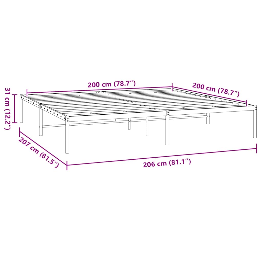 Metalni okvir za krevet crni 200x200 cm
