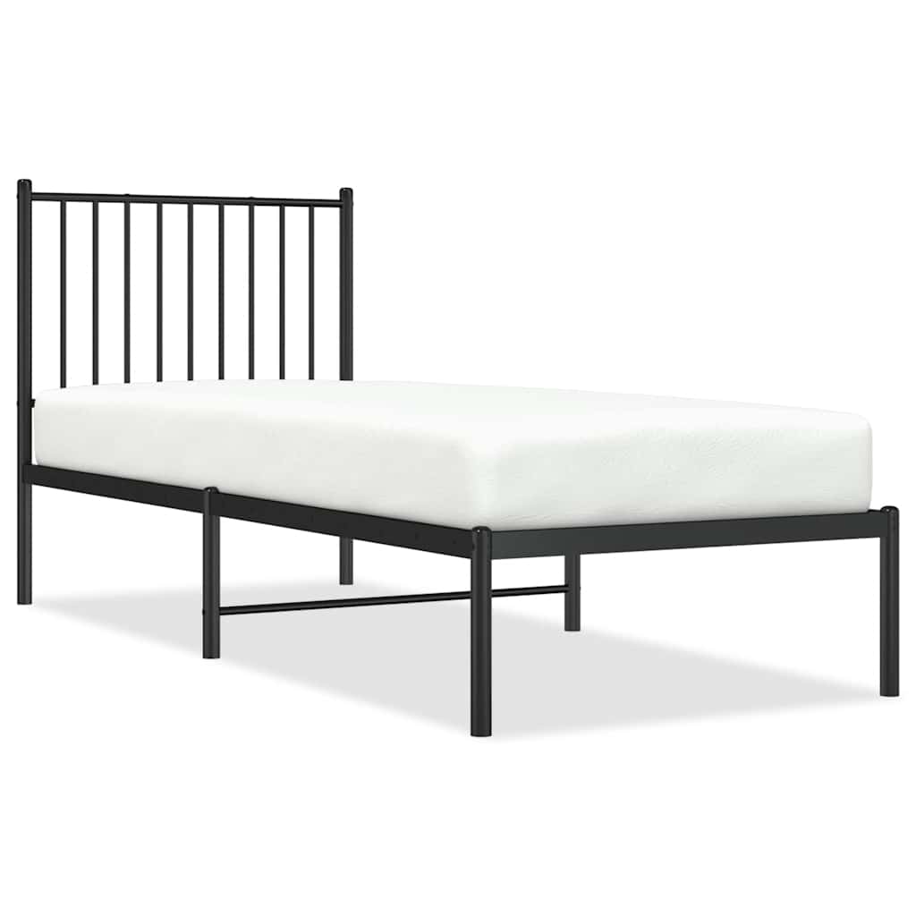 Metalni okvir za krevet s uzglavljem crni 75x190 cm