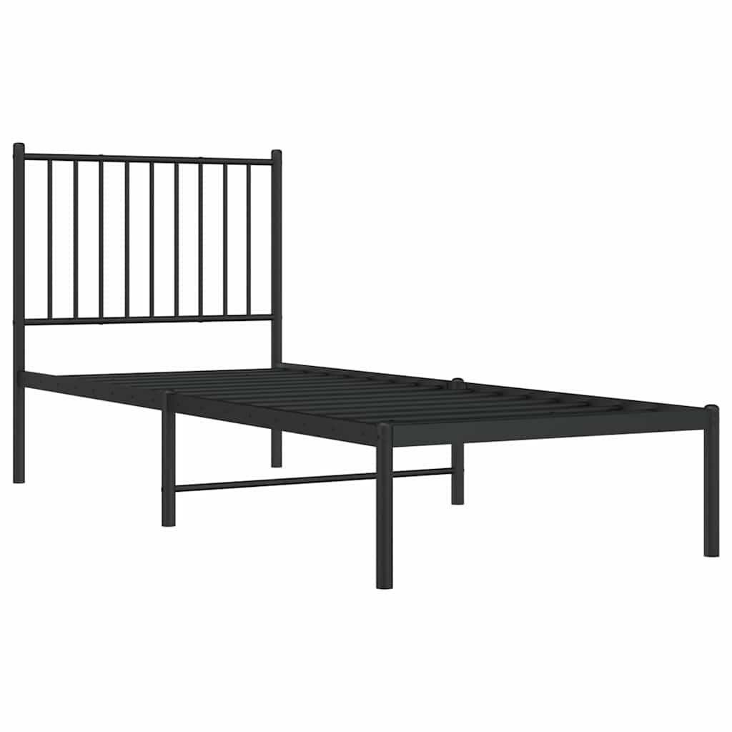 Metalni okvir za krevet s uzglavljem crni 75x190 cm