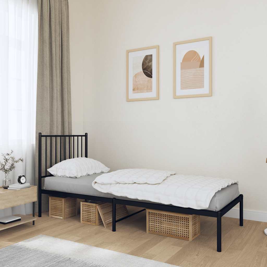 Metalni okvir za krevet s uzglavljem crni 75x190 cm