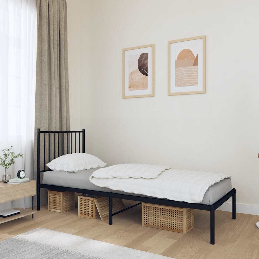 Metalni okvir za krevet s uzglavljem crni 80x200 cm