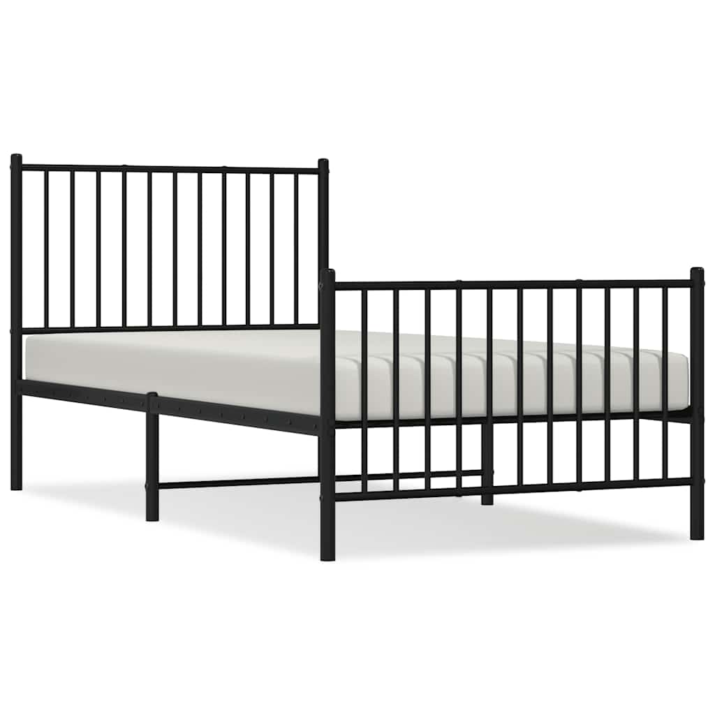 Metalni okvir kreveta uzglavlje i podnožje crni 90x190 cm