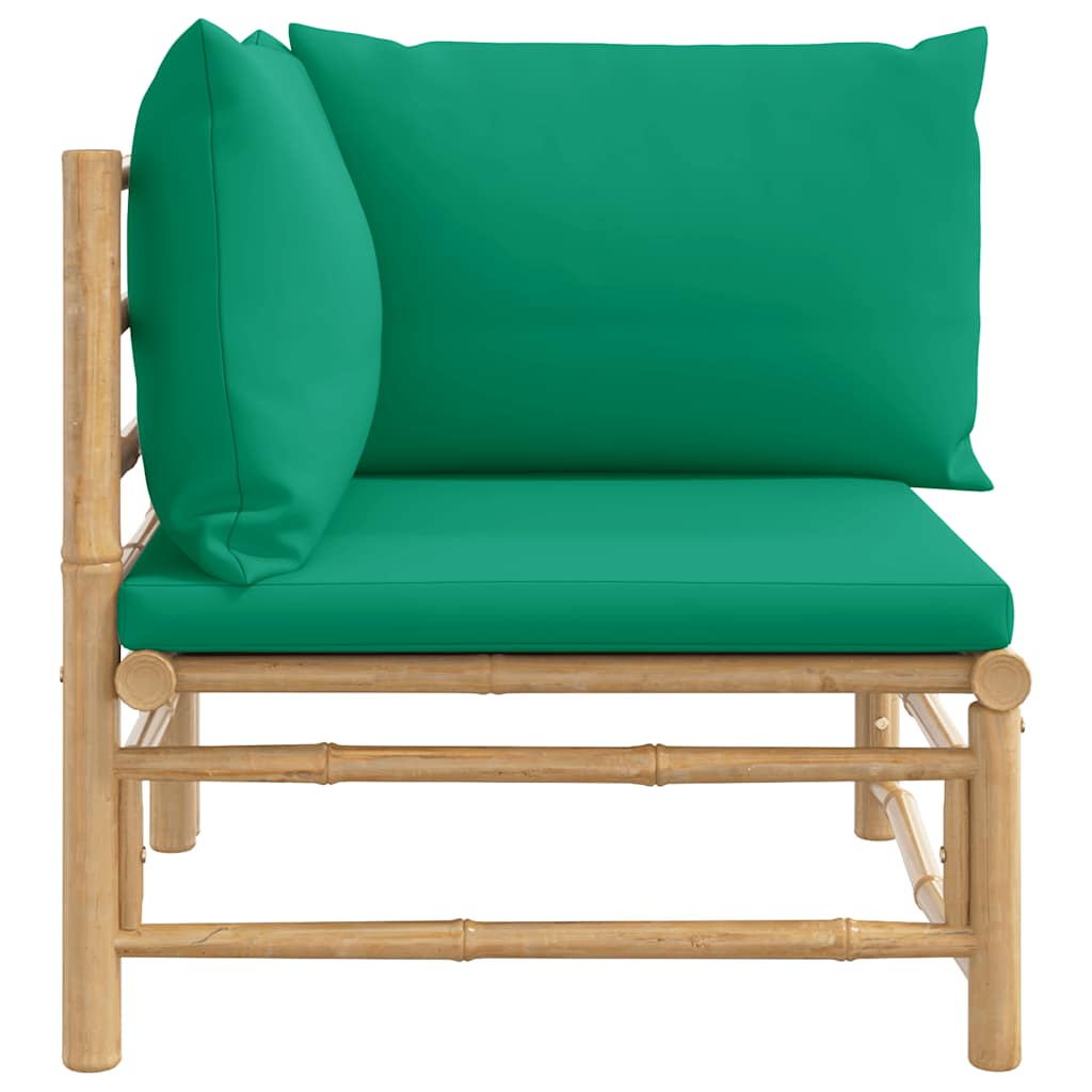 Kutna vrtna sofa od bambusa sa zelenim jastucima