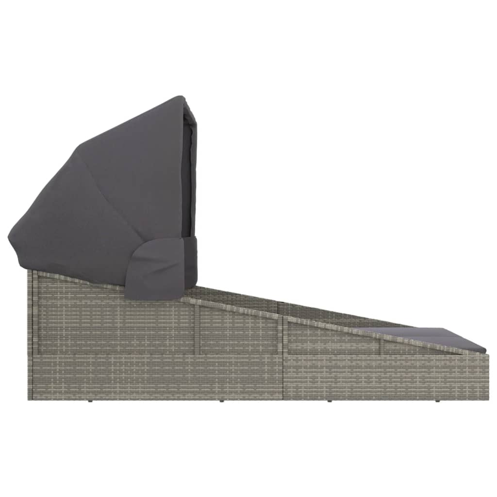 Ležaj za sunčanje s krovom sivi 200 x 114 x 128 cm poliratan