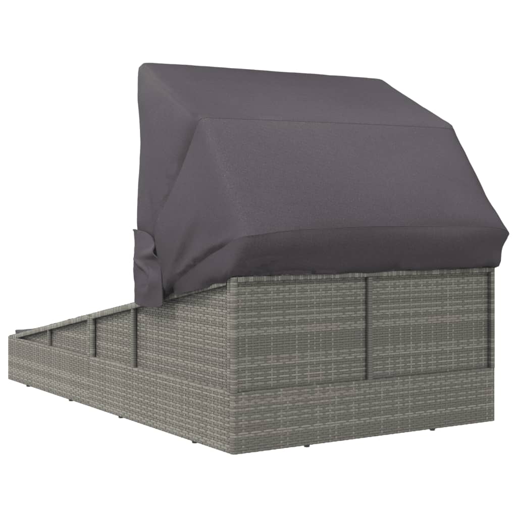 Ležaj za sunčanje s krovom sivi 200 x 114 x 128 cm poliratan