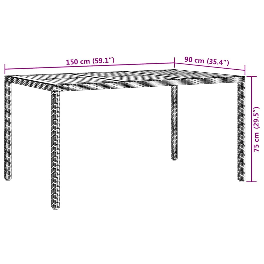 Stol za vrt Crna 150 x 90 x 75 cm poliratan