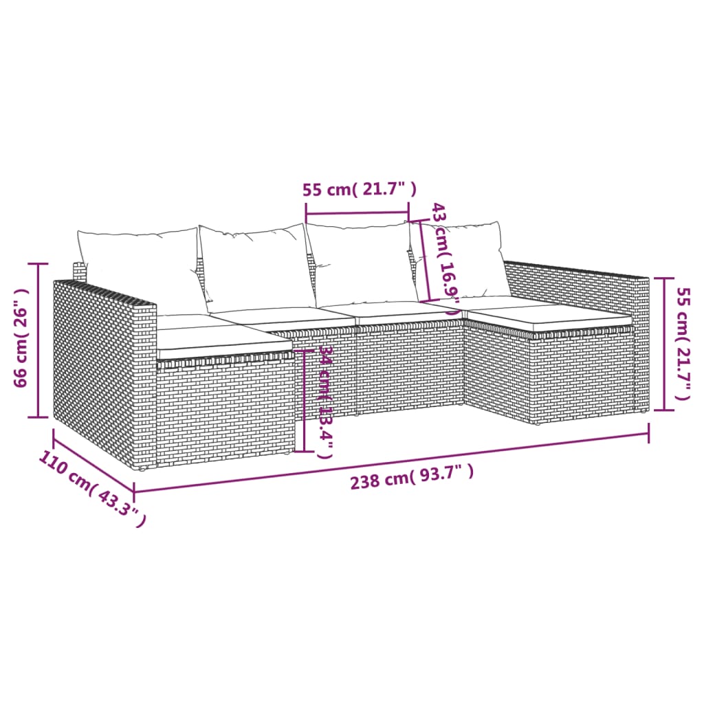 2-dijelna vrtna garnitura od poliratana s jastucima crna