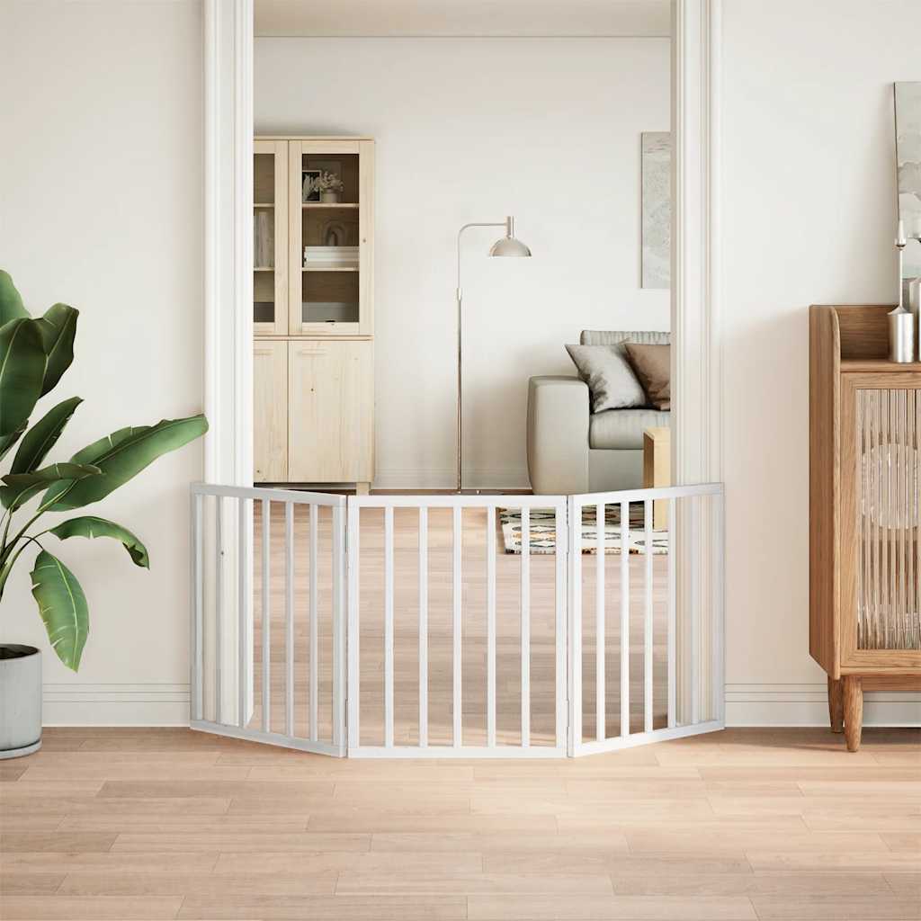 Vrata za pse s 3 panela sklopiva bijela 150 cm od drva topole