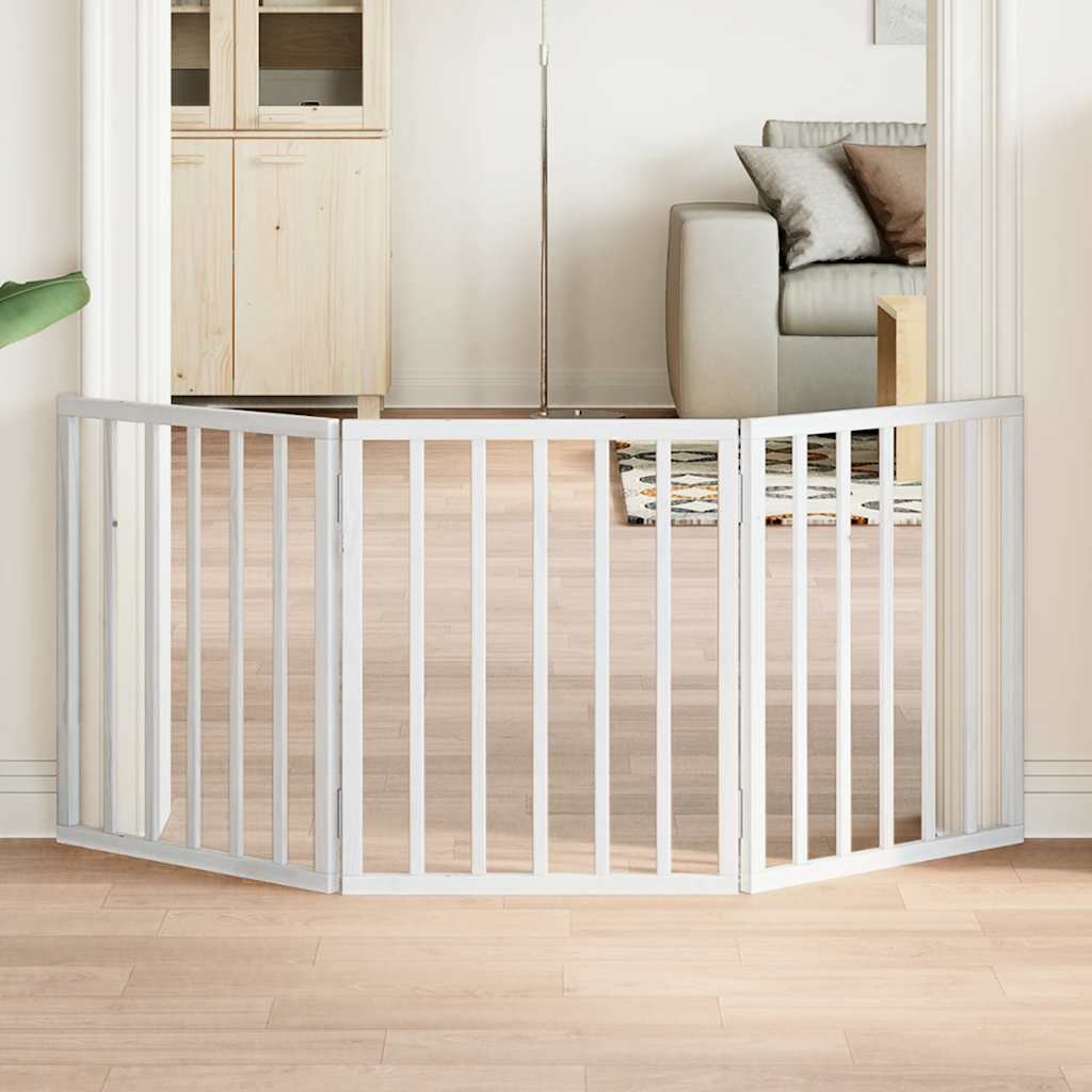 Vrata za pse s 3 panela sklopiva bijela 150 cm od drva topole
