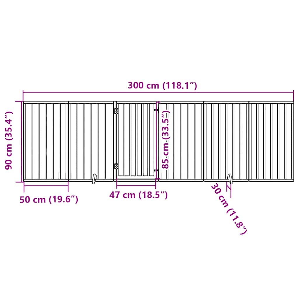 Vrata za pse s vratima sklopiva 6 panela bijela 300 cm topolovo drvo