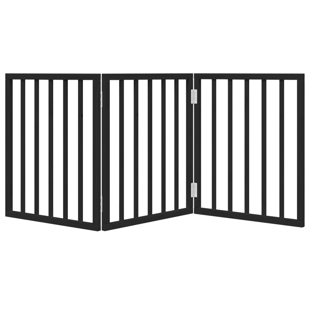 Vrata za pse s 3 panela sklopiva crna 150 cm od drva topole