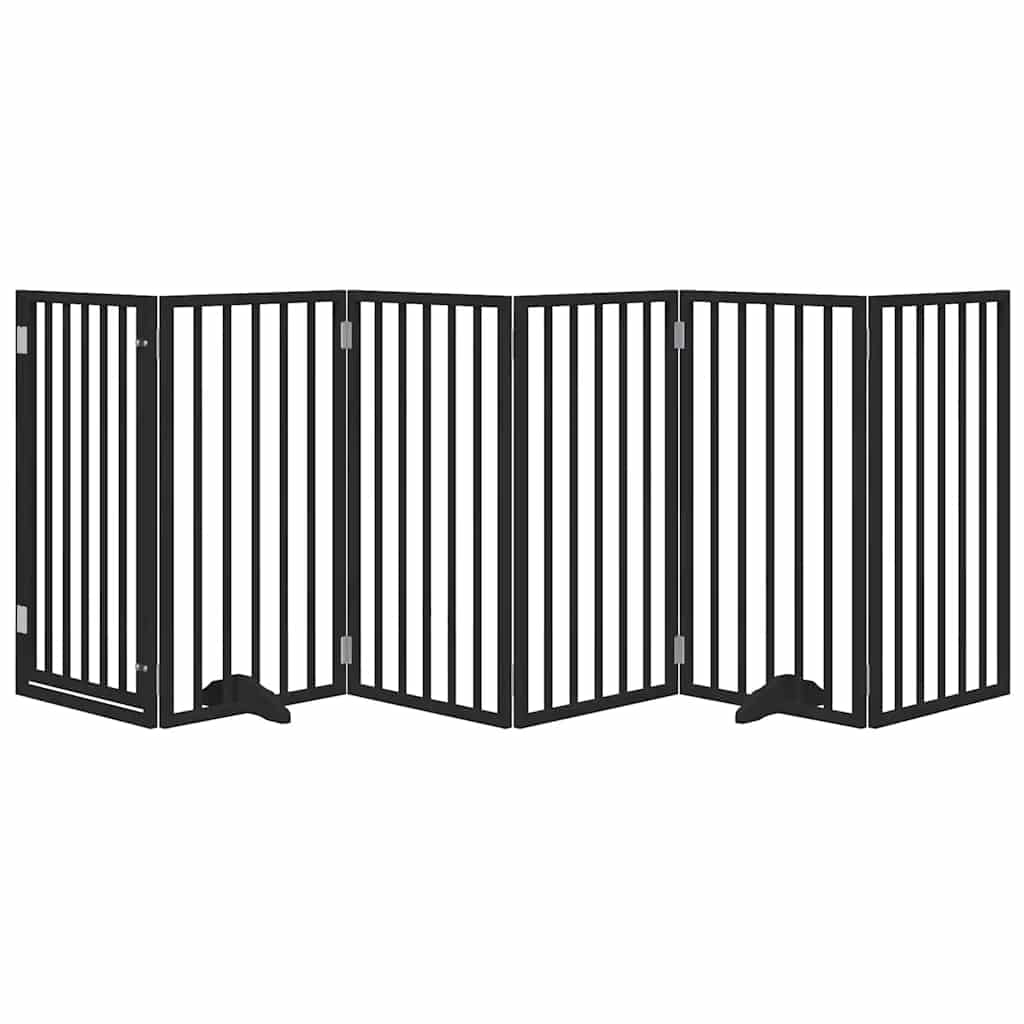 Vrata za pse s vratašcima 6 panela sklopiva 300 cm drvo topole Crna 50 x 90 x 2 cm