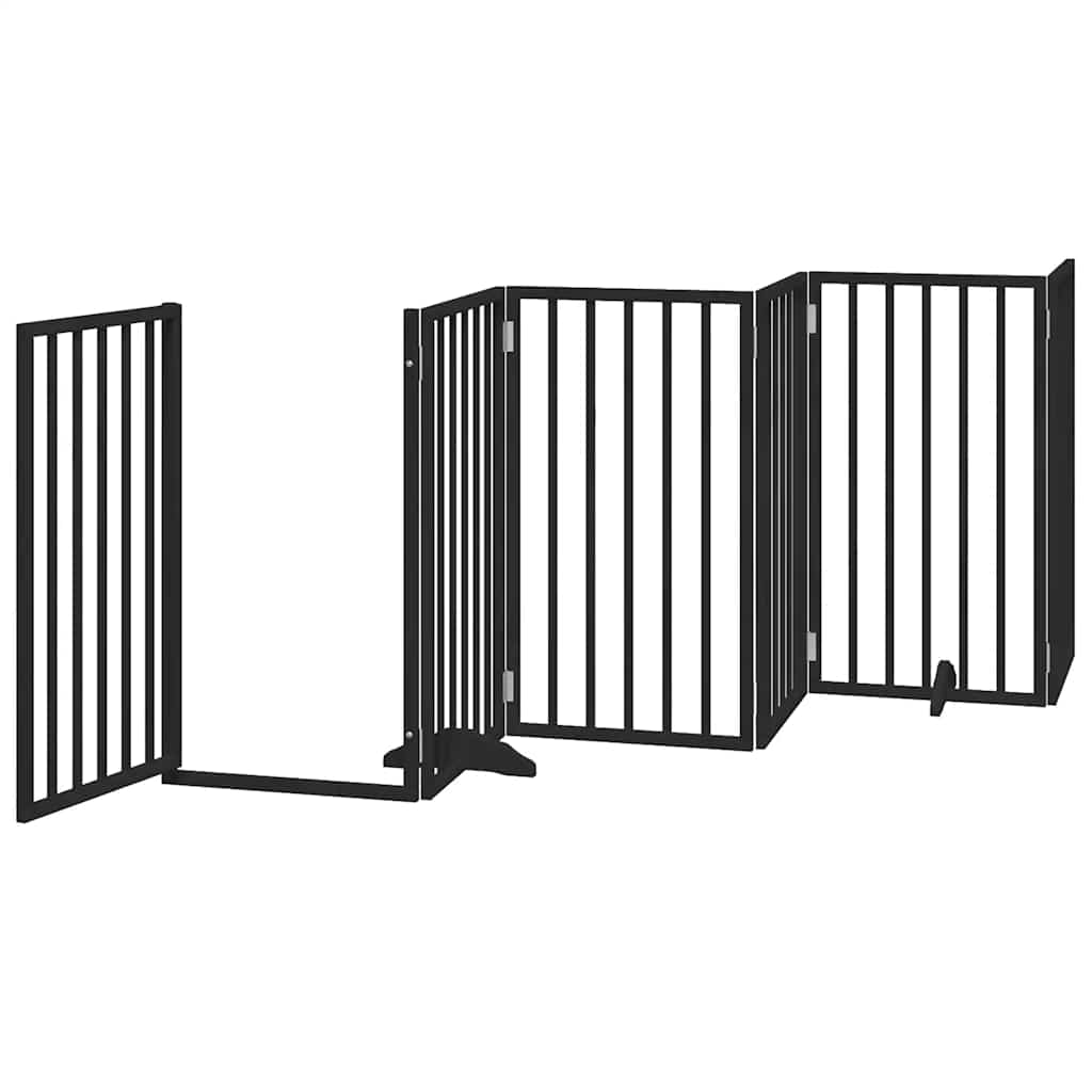 Vrata za pse s vratašcima 6 panela sklopiva 300 cm drvo topole Crna 50 x 90 x 2 cm