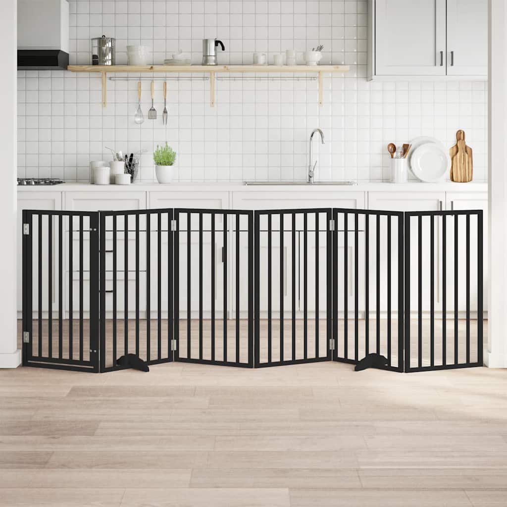 Vrata za pse s vratašcima 6 panela sklopiva 300 cm drvo topole Crna 50 x 90 x 2 cm