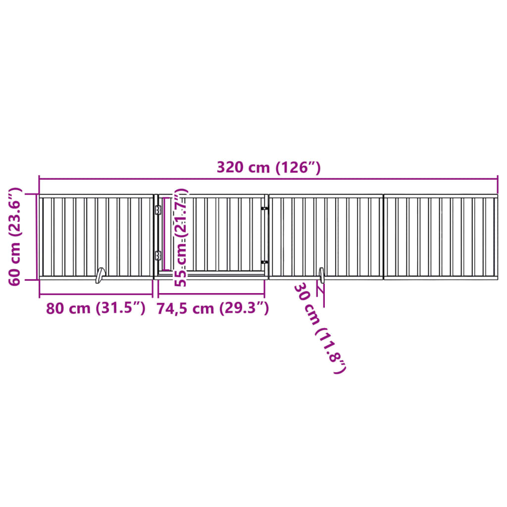 Vrata za pse s vratima, sklopiva, 4 panela, smeđa, 320 cm, drvo topole