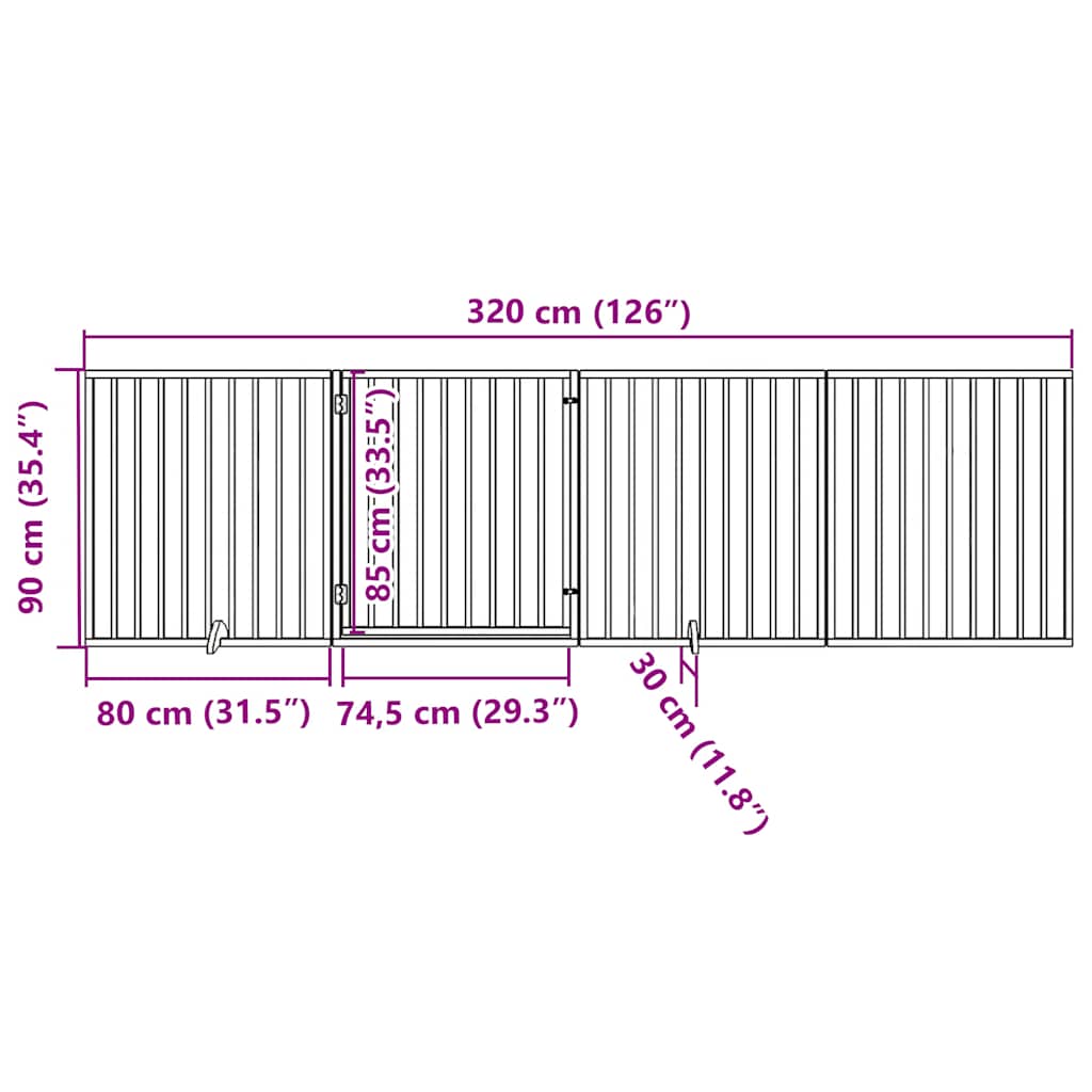 Vrata za pse s vratima, sklopiva, 4 panela, smeđa, 320 cm, drvo topole