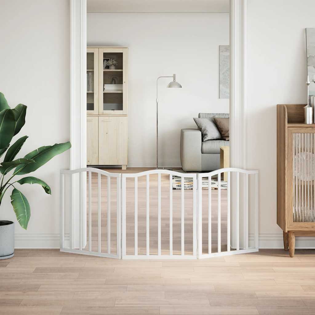 Vrata za pse s 3 panela sklopiva bijela 150 cm od drva topole