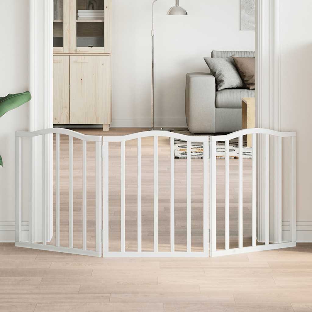 Vrata za pse s 3 panela sklopiva bijela 150 cm od drva topole