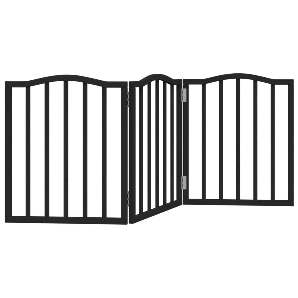 Vrata za pse s 3 panela sklopiva crna 150 cm od drva topole