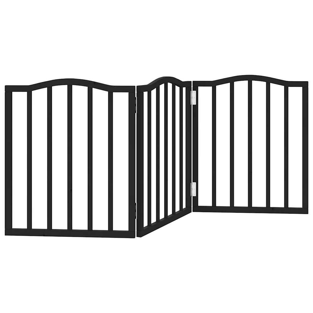 Vrata za pse s 3 panela sklopiva crna 150 cm od drva topole