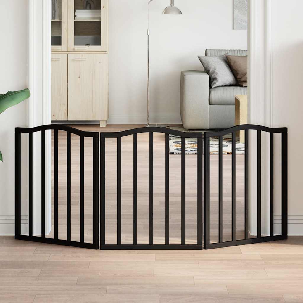 Vrata za pse s 3 panela sklopiva crna 150 cm od drva topole