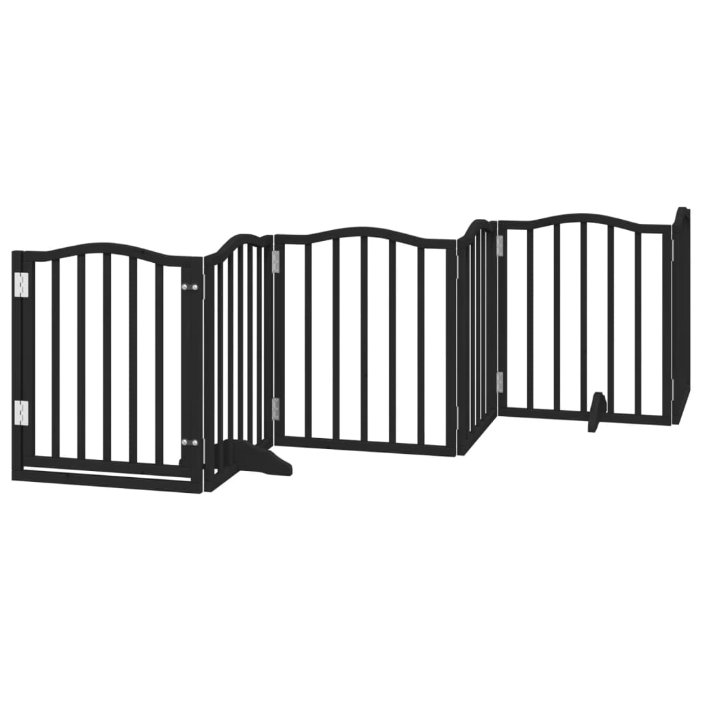 Vrata za pse s vratašcima 6 panela sklopiva 300 cm drvo topole Crna 50 x 60 x 2 cm