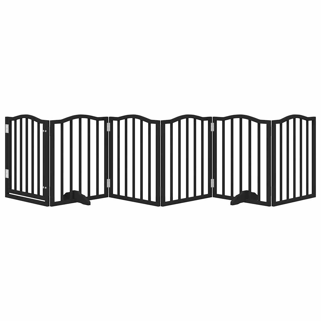 Vrata za pse s vratašcima 6 panela sklopiva 300 cm drvo topole Crna 50 x 60 x 2 cm