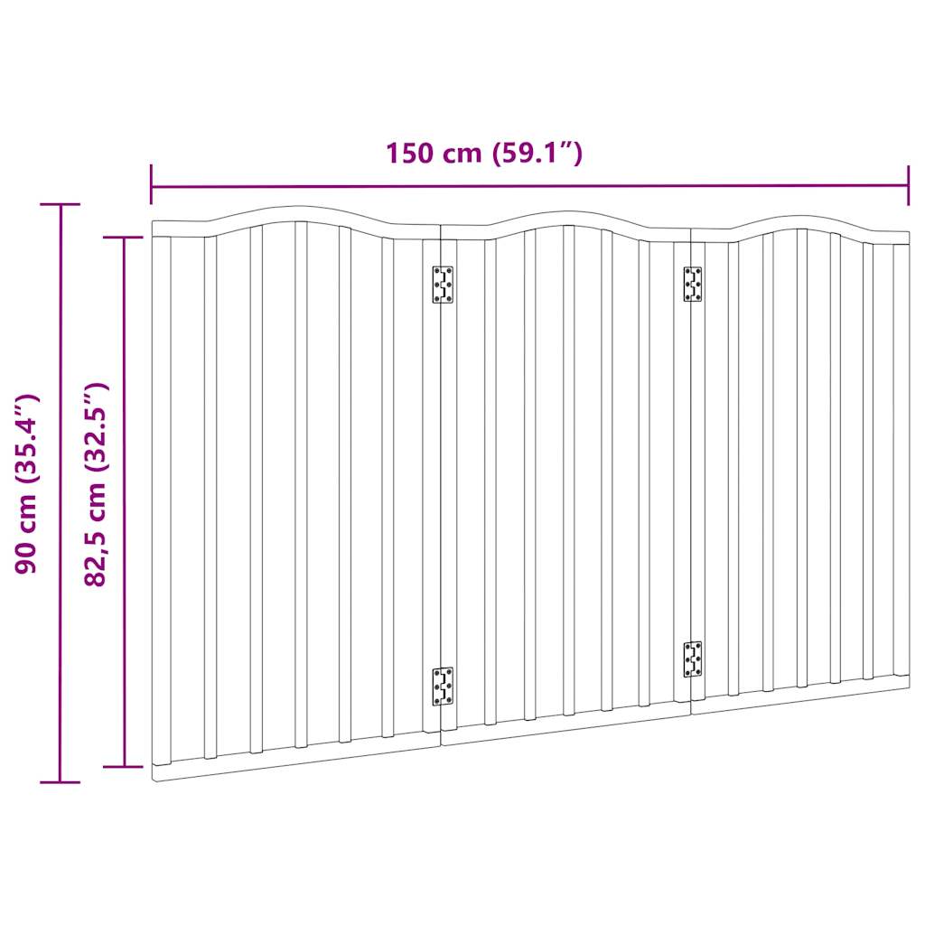 Vrata za pse s 3 panela sklopiva crna 150 cm od drva topole