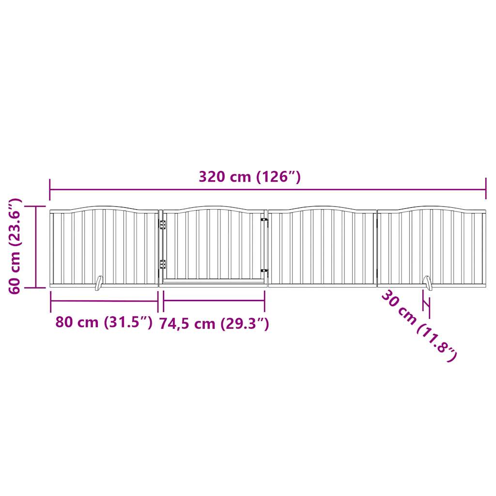 Vrata za pse s vratima, sklopiva, 4 panela, crna, 320 cm, drvo topole