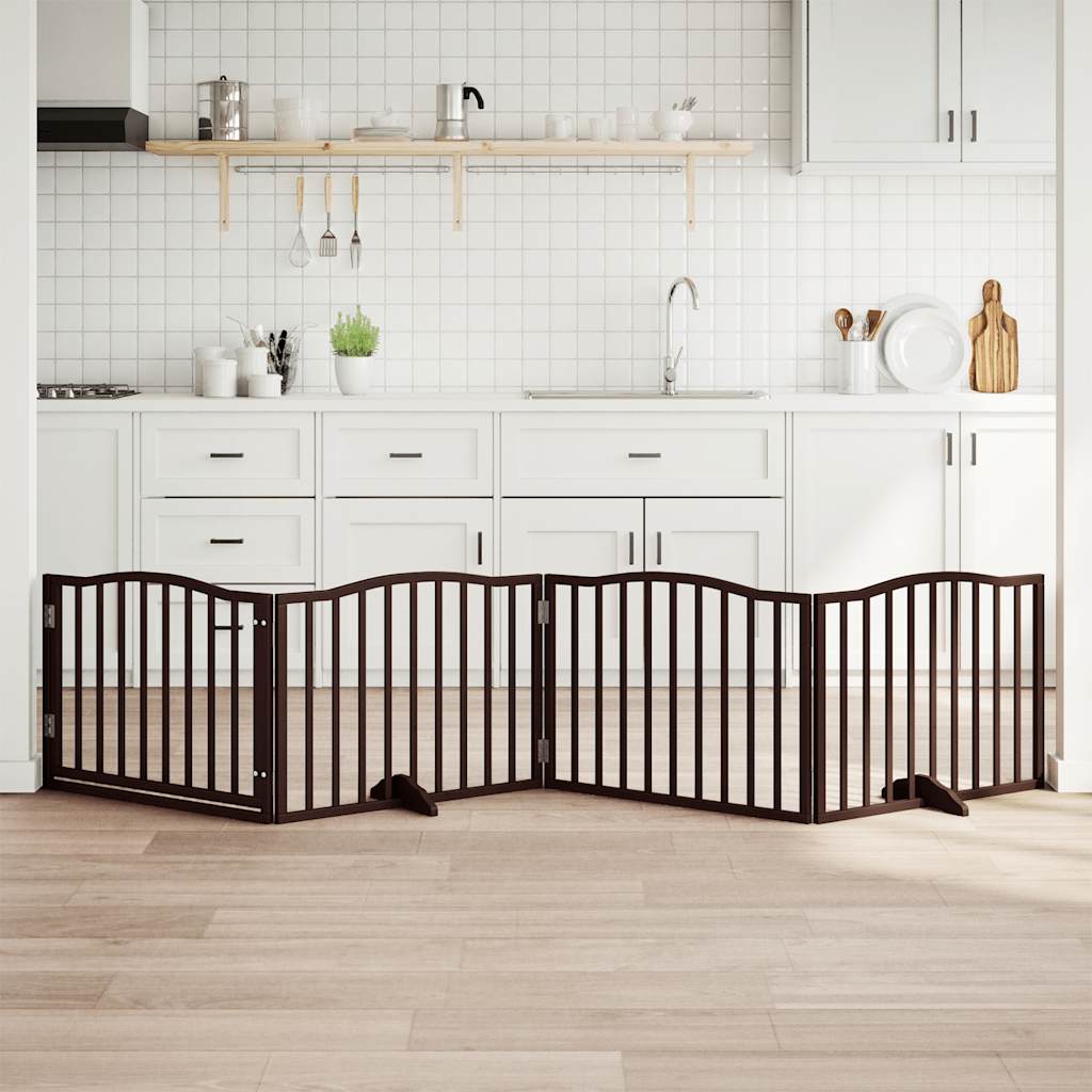 Vrata za pse s vratašcima 4 panela sklopiva 320 cm drvo topole Smeđa 80 x 60 x 2 cm