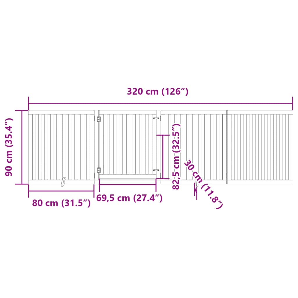 Vrata za pse s vratašcima 4 panela sklopiva 320 cm drvo topole