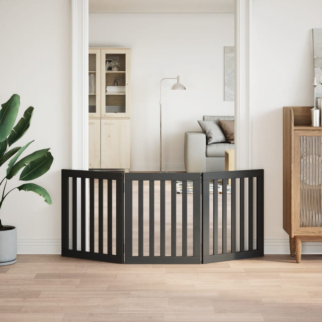 Vrata za pse s 3 panela sklopiva crna 150 cm od drva topole