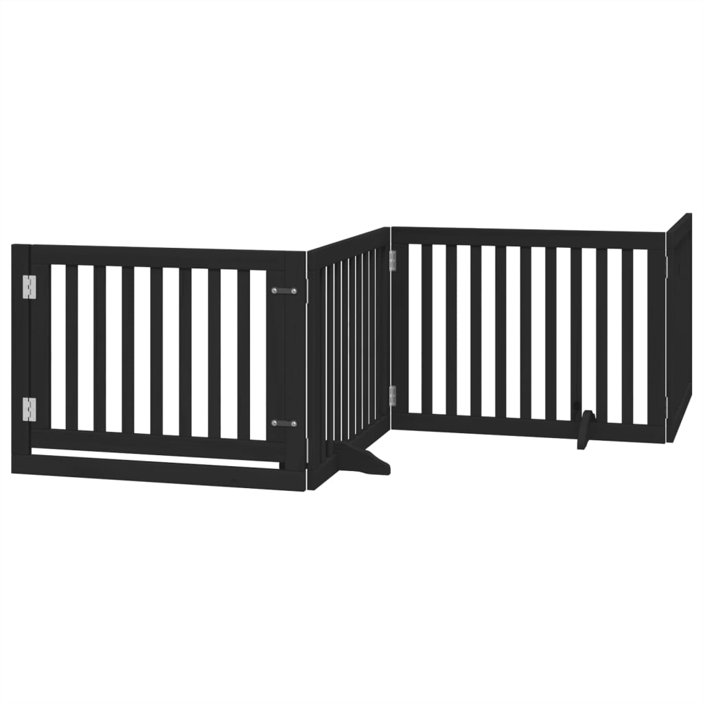 Vrata za pse s vratašcima 4 panela sklopiva 320 cm drvo topole Crna 80 x 60 x 2 cm