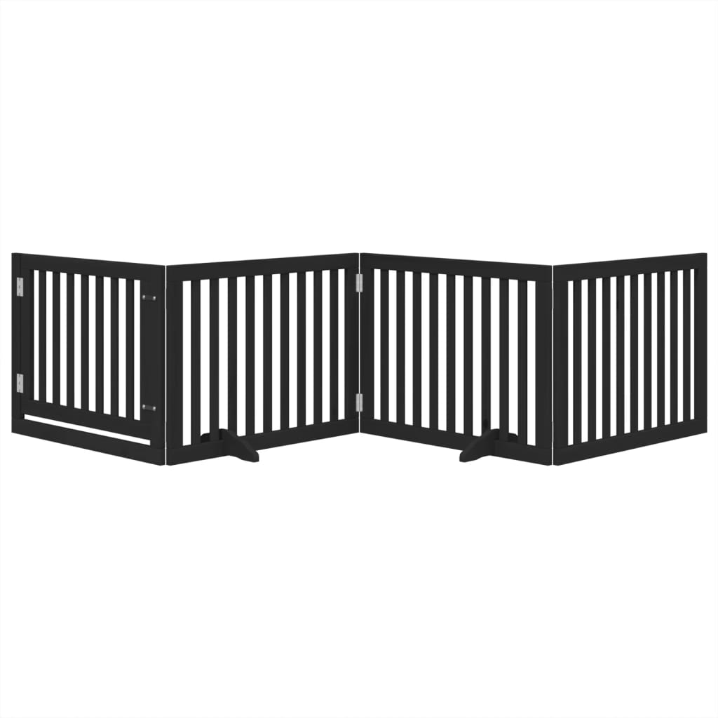 Vrata za pse s vratašcima 4 panela sklopiva 320 cm drvo topole Crna 80 x 60 x 2 cm