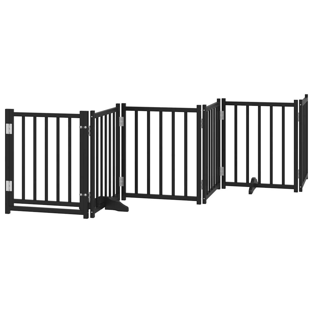 Vrata za pse s vratima sklopiva 6 panela crna 300 cm