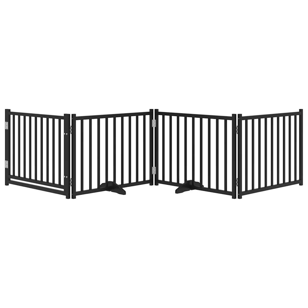 Vrata za pse s vratima sklopiva 4 panela crna 320 cm