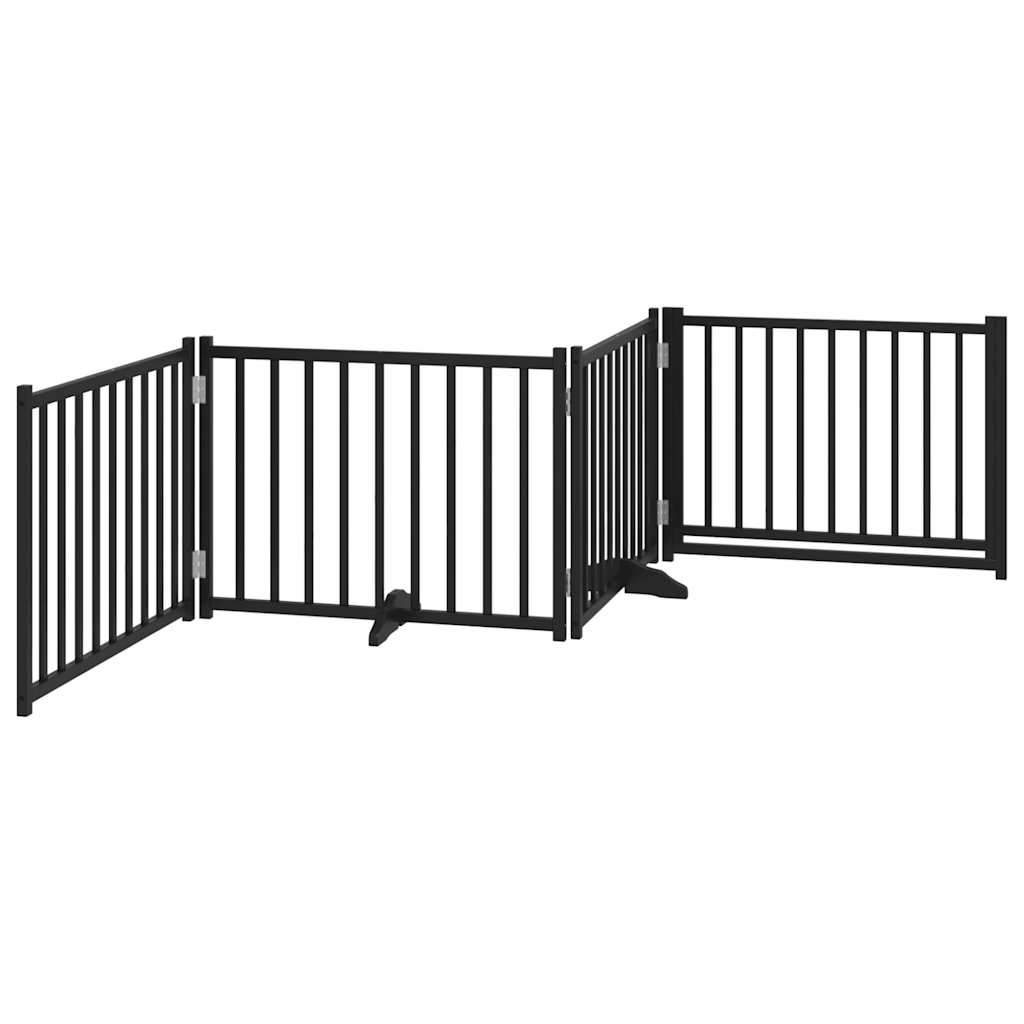 Vrata za pse s vratima sklopiva 4 panela crna 320 cm