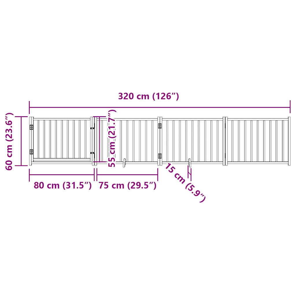 Vrata za pse s vratima sklopiva 4 panela crna 320 cm