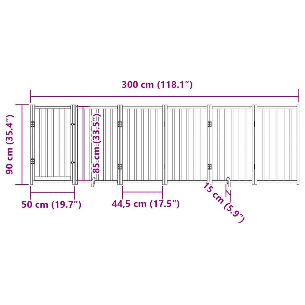 Vrata za pse s vratima sklopiva 6 panela smeđi hrast 300 cm
