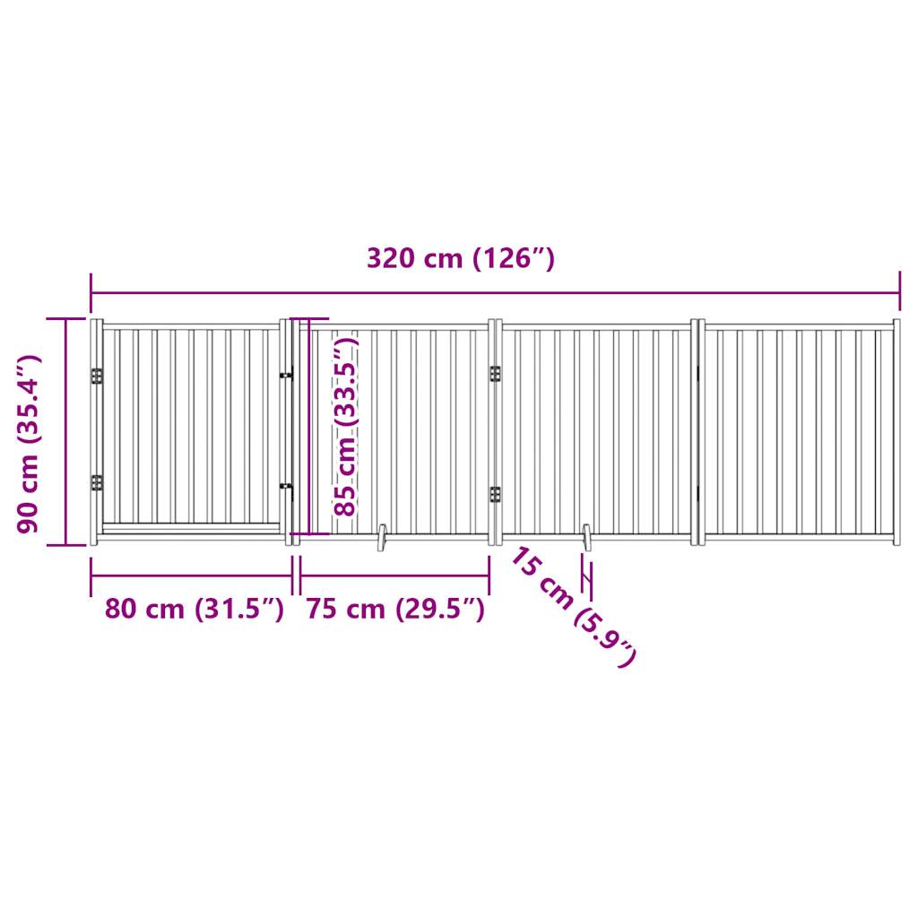 Vrata za pse s vratima sklopiva 4 panela smeđi hrast 320 cm