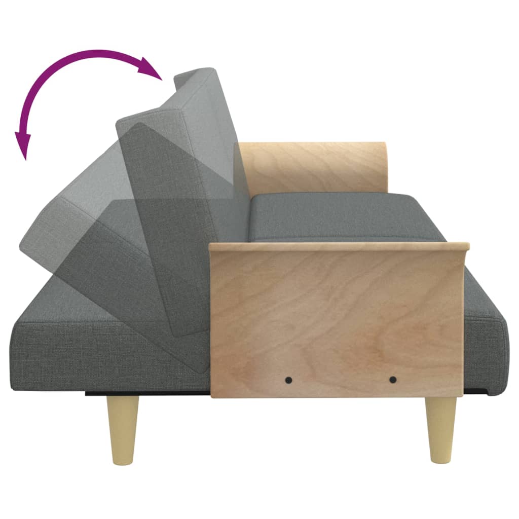 Kauč na razvlačenje s naslonima za ruke tamnosivi od tkanine