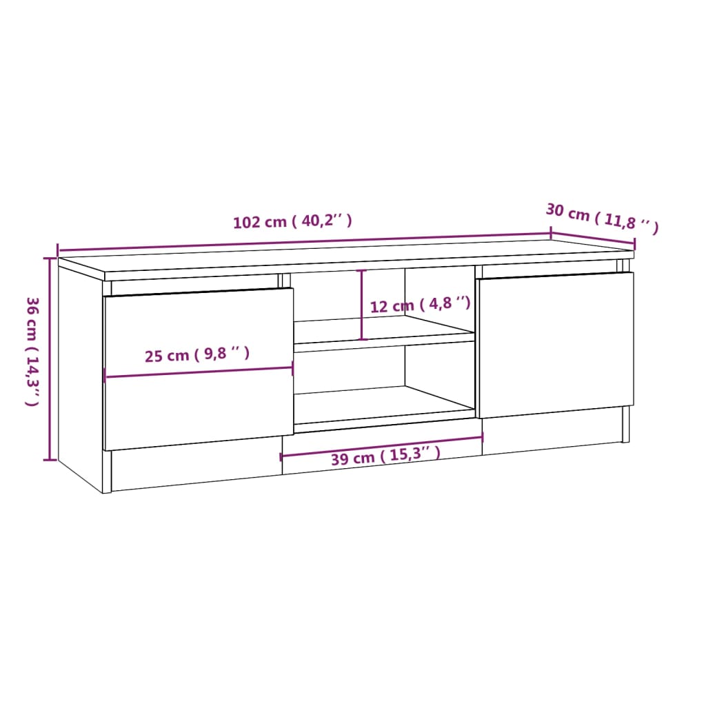 TV ormarić s vratima boja dimljenog hrasta 102x30x36 cm