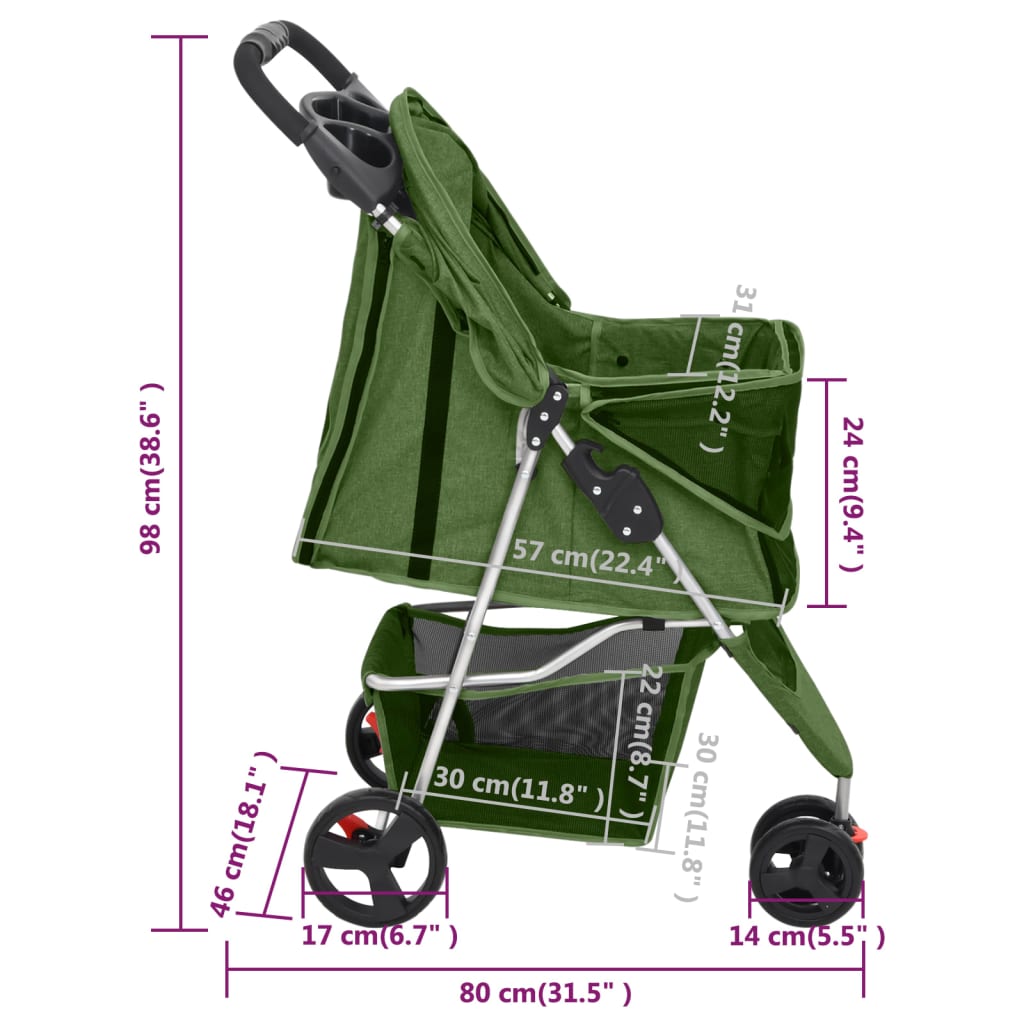 Sklopiva kolica za pse zelena 80 x 46 x 98 cm od tkanine oxford