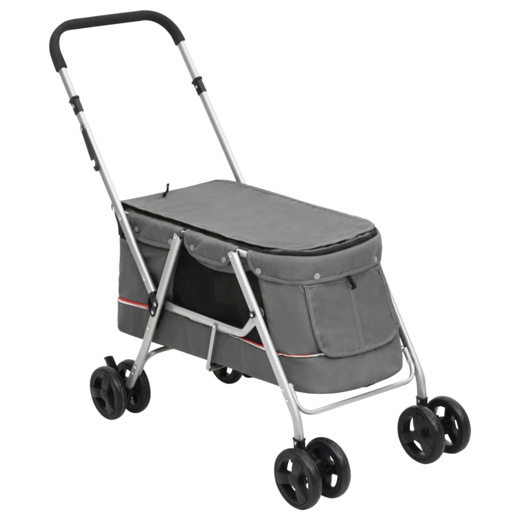 Sklopiva kolica za pse siva 100 x 49 x 96 cm od lanene tkanine