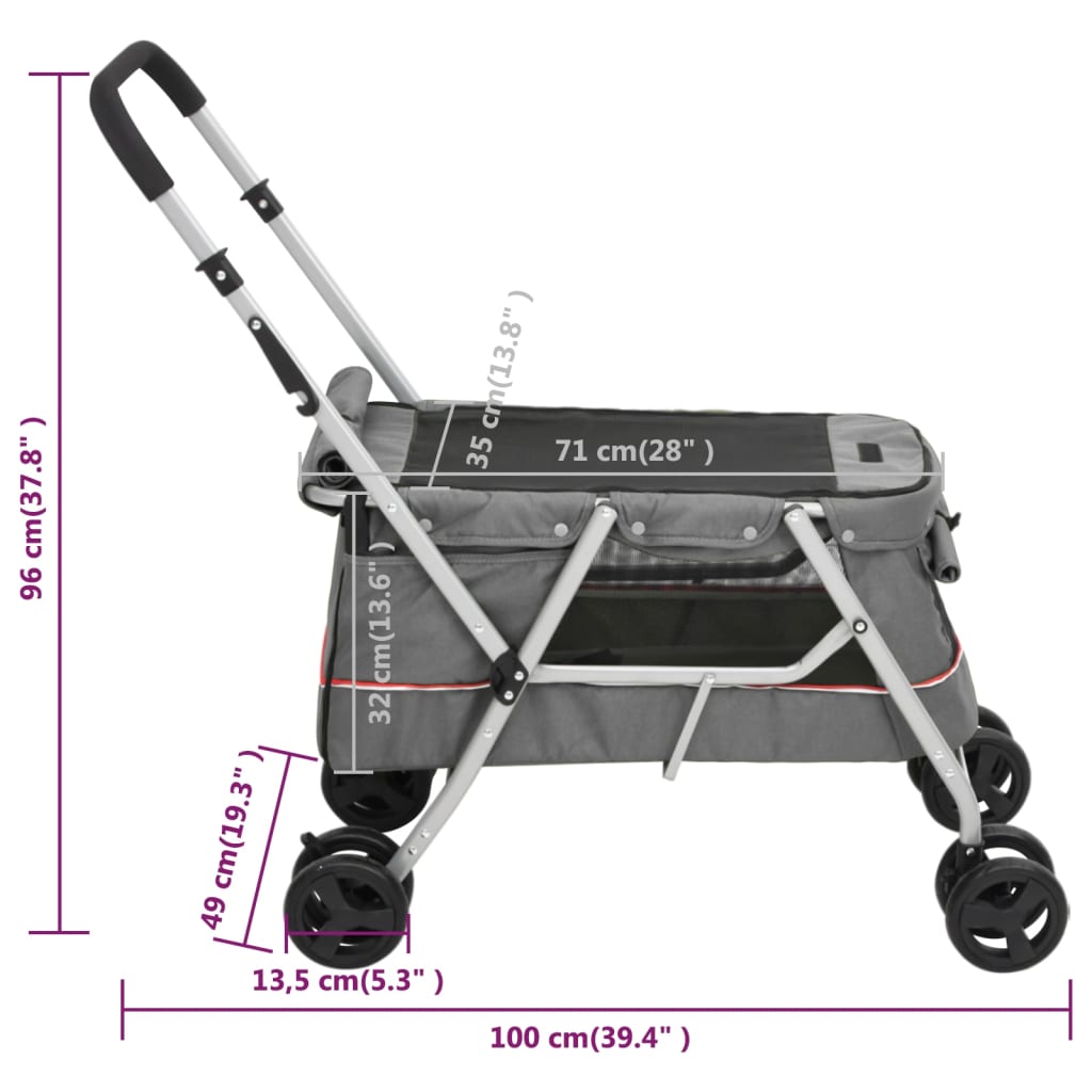 Sklopiva kolica za pse siva 100 x 49 x 96 cm od lanene tkanine