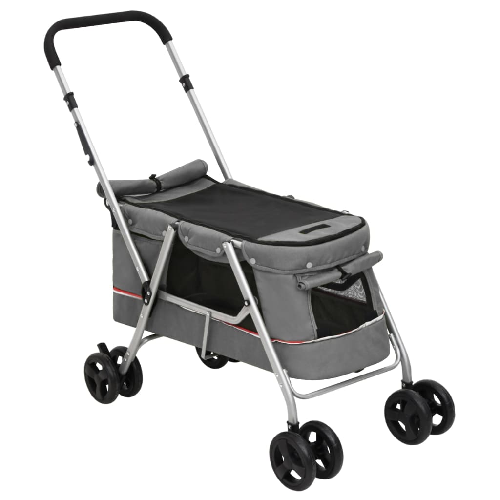 Sklopiva kolica za pse siva 100 x 49 x 96 cm od lanene tkanine