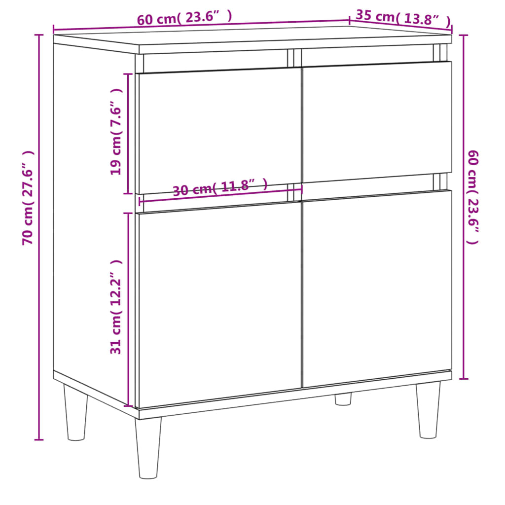 Komoda boja dimljenog hrasta 60 x 35 x 70 cm konstruirano drvo