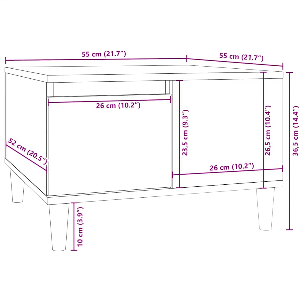 Stolić za kavu boja hrasta 55 x 55 x 36,5 cm konstruirano drvo