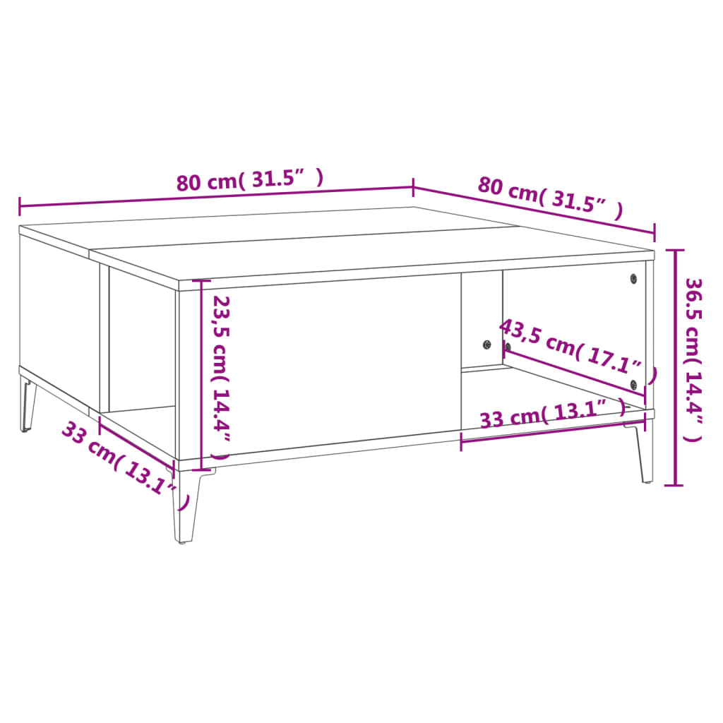 Stolić za kavu boja hrasta 80x80x36,5 cm konstruirano drvo