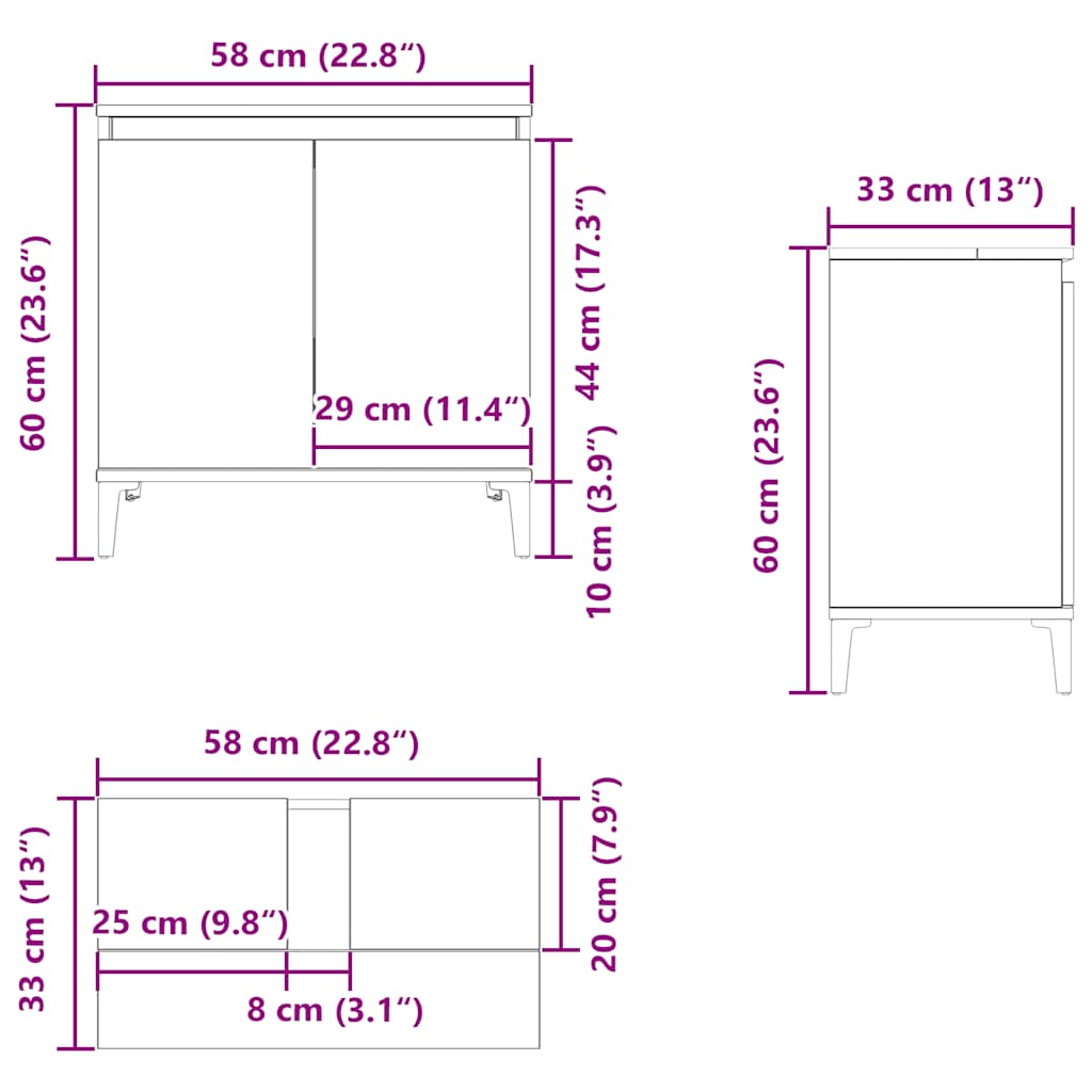 Ormarić za umivaonik boja dimljenog hrasta 58x33x60 cm drveni